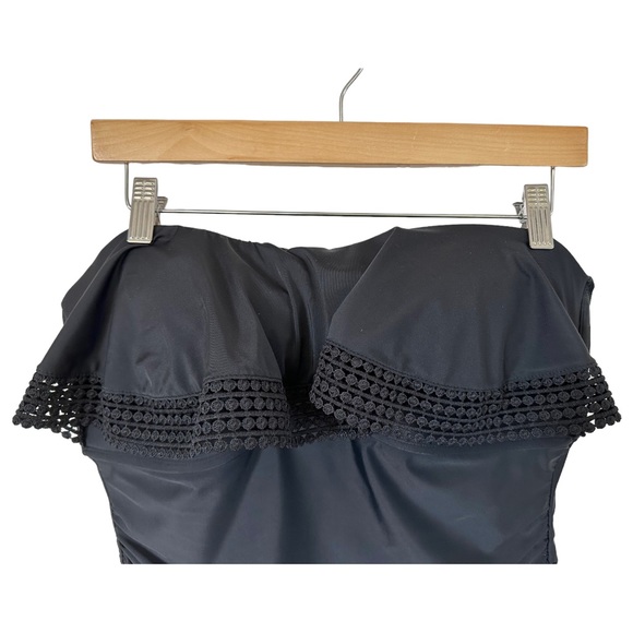 Kona Sol Women's Bandeau One Piece Strapless Swimsuit Ruffle Black Size Large - Picture 6 of 12